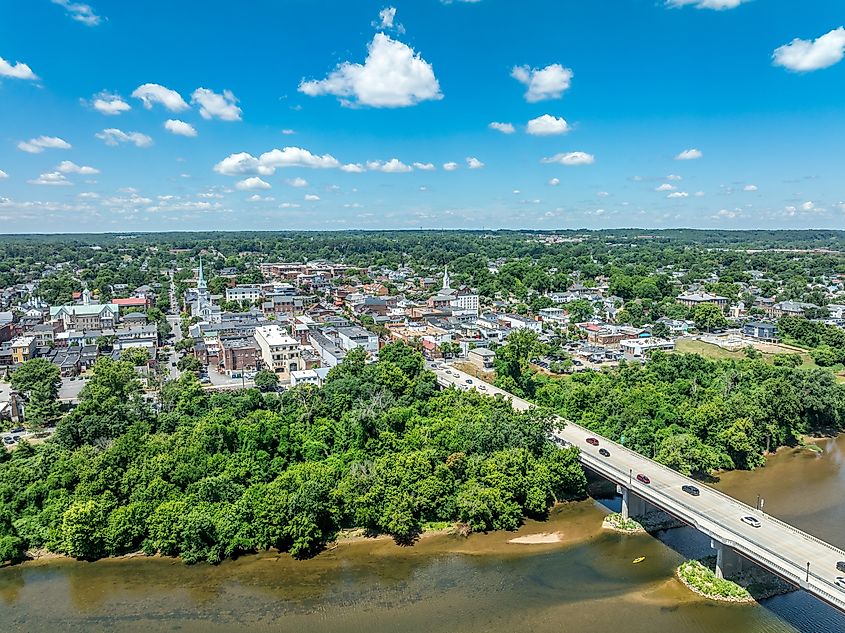 Aerial view of historic Fredericksburg, Virginia.