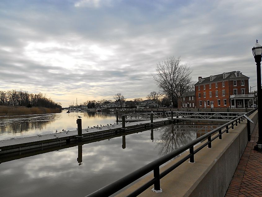 Entrance to the Chesapeake and Delaware Canal in Delaware City, Delaware.