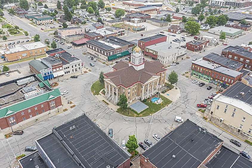 An aerial view of the Dubois County Courthouse in Jasper, Indiana.