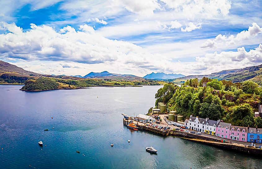 Aerial view of Portree, Isle of Skye, Scotland.