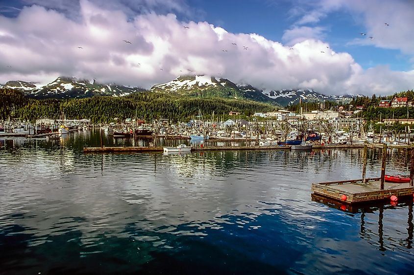 The waterfront view of Cordova, Alaska.