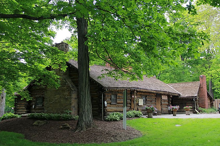 Maple sugar cabin in the town square of Burton, Ohio.