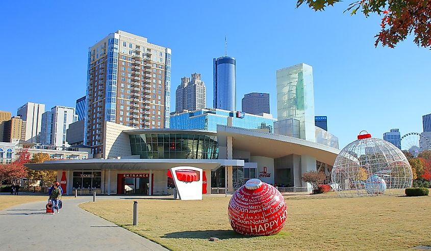 Exterior view of the World of Coca-Cola Museum which highlights the history and products of the Coca-Cola Co