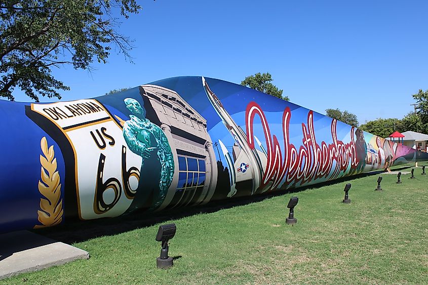 A painting in Heritage Park in Weatherford, Oklahoma.