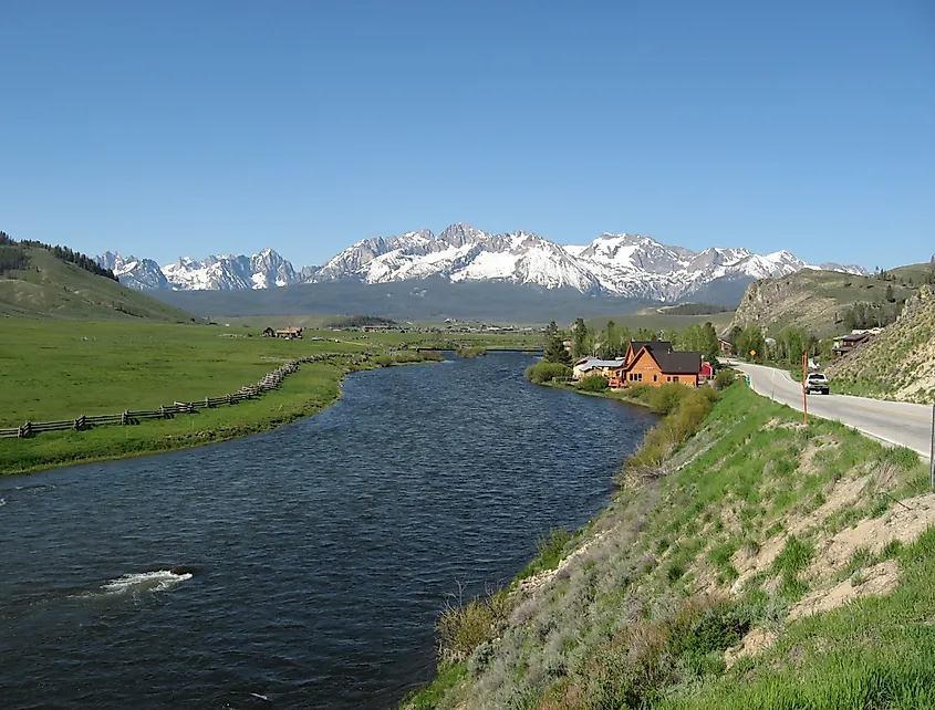 Salmon River and Sawtooth Mountains in Stanley, Idaho