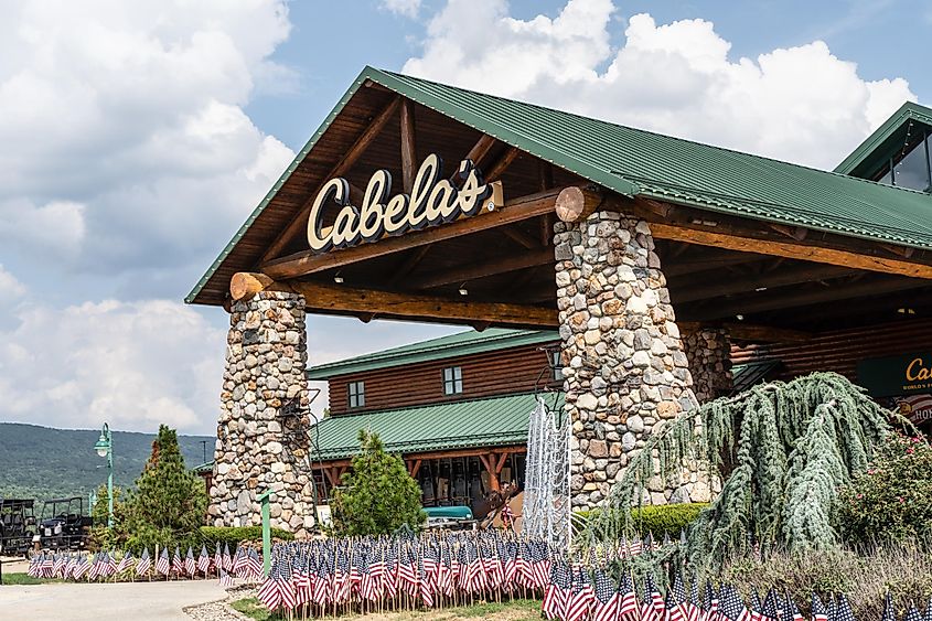 Front view of a Cabela's Sporting Goods Store in Hamburg, Pennsylvania