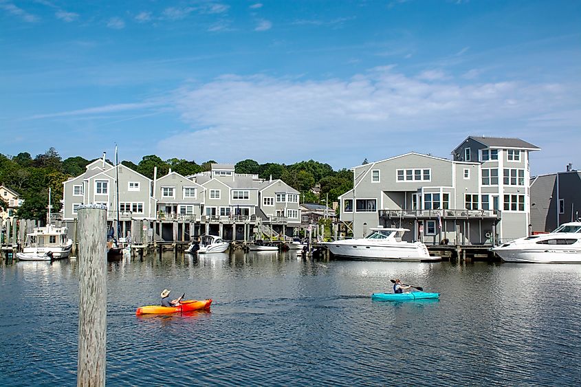 People kayaking on Mystic River, Mystic, Connecticut