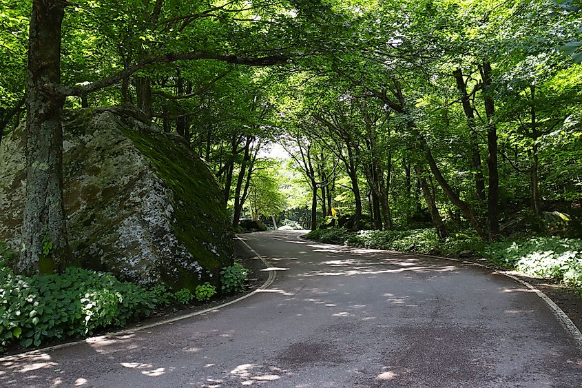 Road through the Smugglers' Notch State Park, Vermont.