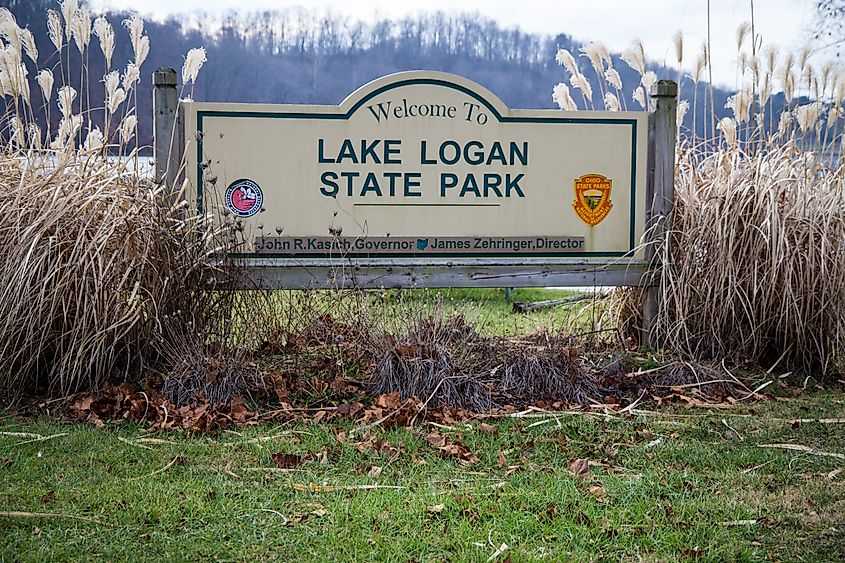 Entrance to popular Lake Logan State Park in southeastern Ohio.