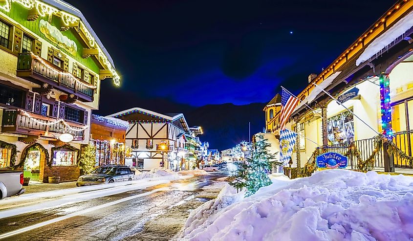 Downtown Leavenworth, Washington in the winter.