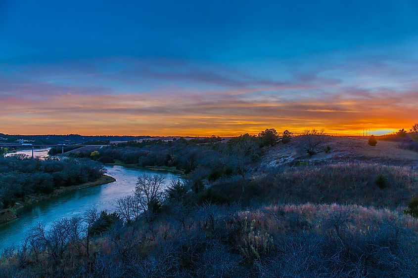 The sun sets over the Niobrara River near Valentine, Nebraska. 