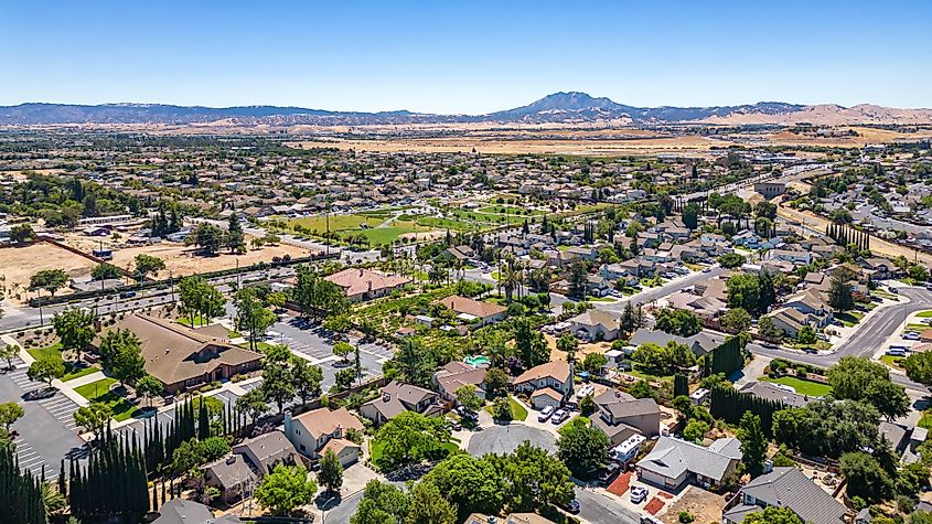 Aerial Photo over a neighborhood in Oakley, California.