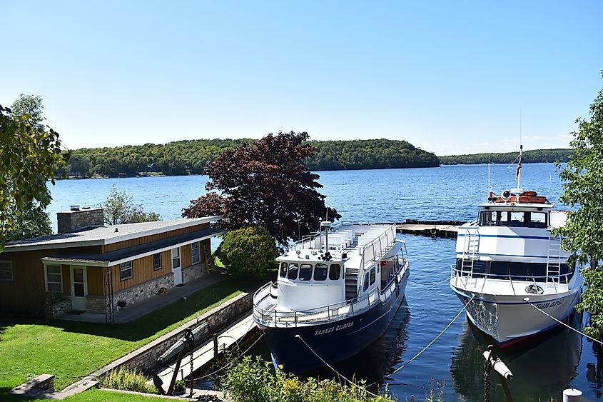 Ships on the lakeside in Egg Harbor, Wisconsin, USA. Editorial credit: Wirestock Creators / Shutterstock.com