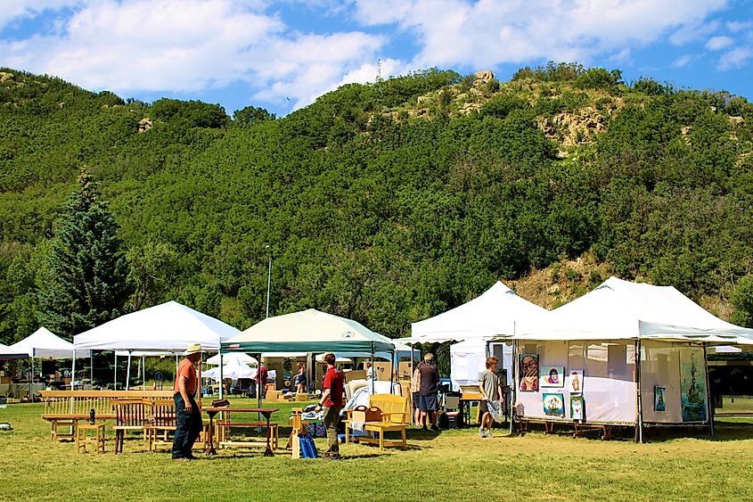 Art in the Park festival tents at Steamboat Springs, Colorado