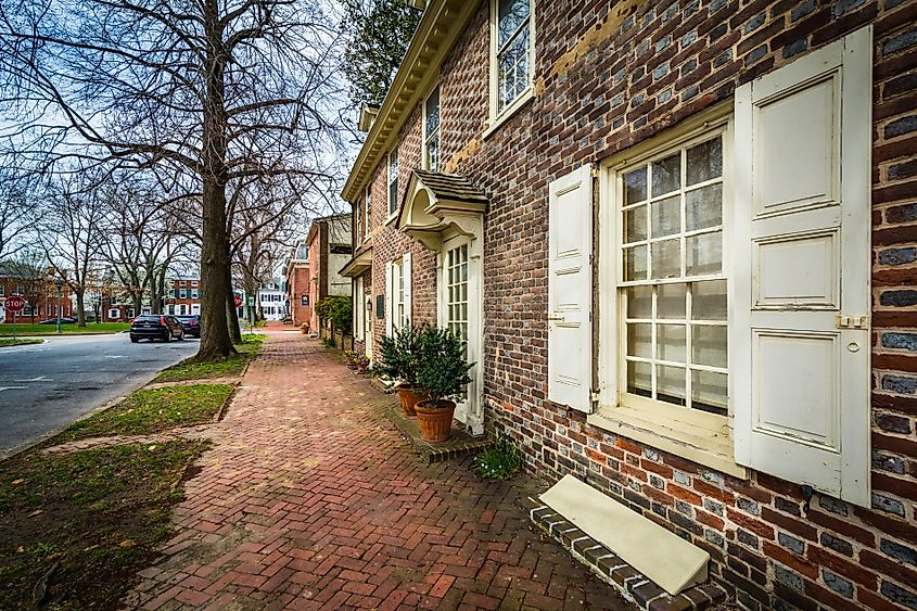 Rustic brick buildings in Dover, Delaware.