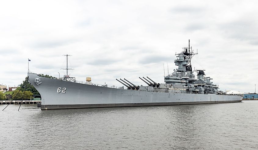 The Battleship New Jersey Museum and Memorial, as seen from the Delaware River, USA