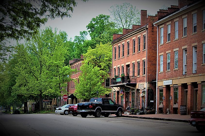 Roscoe Village is a local Ohio historic landmark built in 1816 in Coshocton, Ohio. Editorial credit: Madison Muskopf / Shutterstock.com