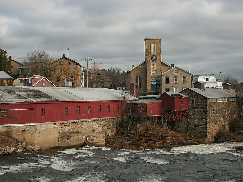Downtown shot over the river at Keeseville, New York