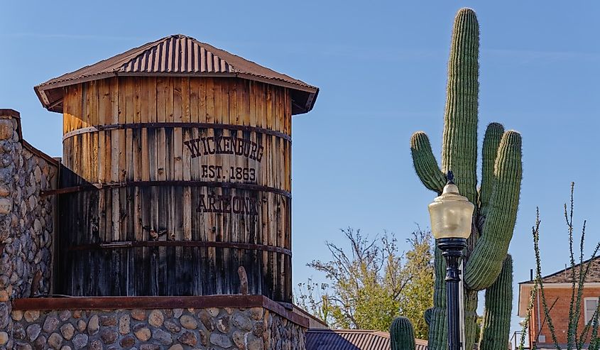 Old fashioned imitation water tower in Wickenburg, Arizona. Image credit Rosemarie Mosteller via Shutterstock