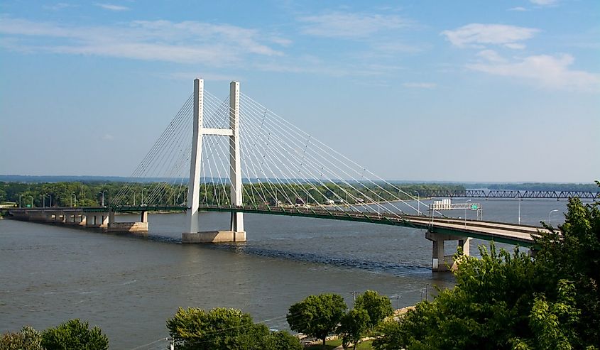 The Great River Bridge over the Mississippi in Burlington, Iowa.