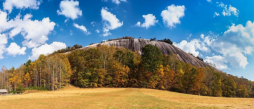 A stunning autumn scene at Stone Mountain State Park in the Appalachian Mountains of North Carolina.