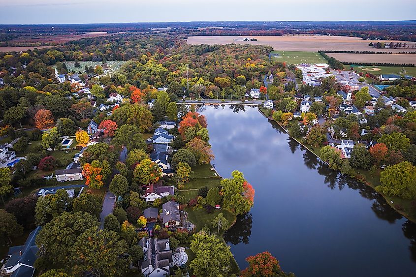 Aerial drone view of Cranbury, New Jersey.