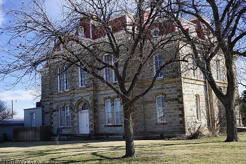 The Paint Rock County Courthouse in Paint Rock, Texas