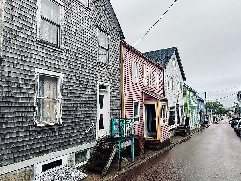 The empty streets and shops of the small french colony of St. Pierre, on a rainy day in June, in St. Pierre and Miquelon, France. Photo Credit Christopher Babcock/Shutterstock