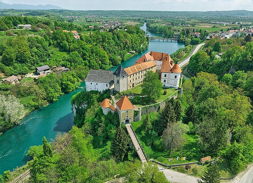 Aerial view of the Ozalj Castle in Ozalj, Croatia