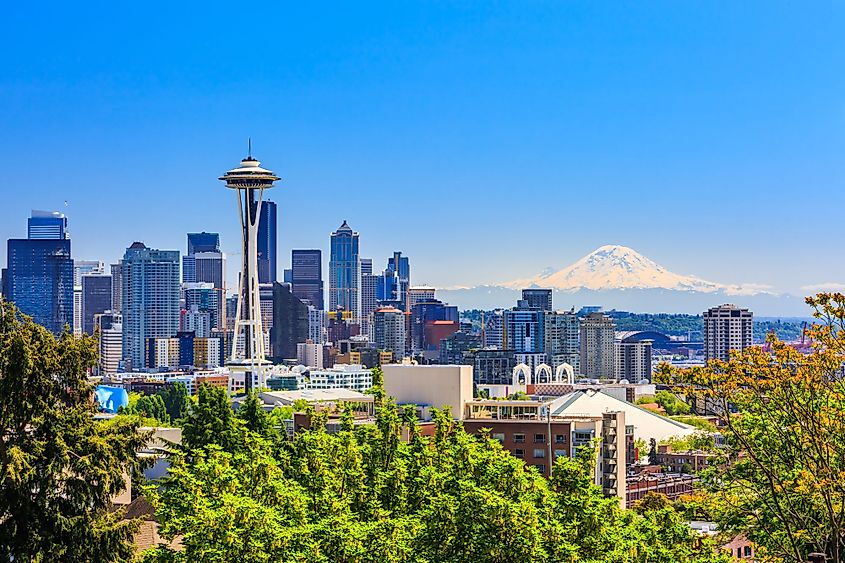 Seattle downtown skyline and Mt. Rainier, Washington