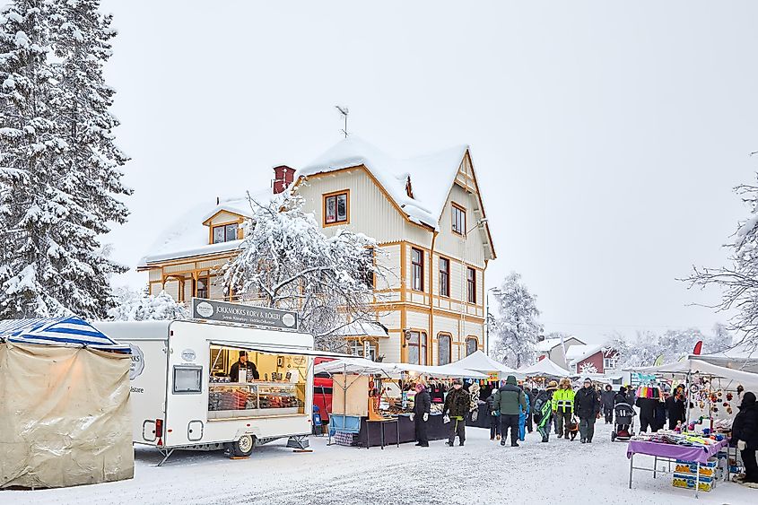 Part of the Jokkmokk winter market exhibition in Sweden. Editorial credit: Tommy Alven / Shutterstock.com