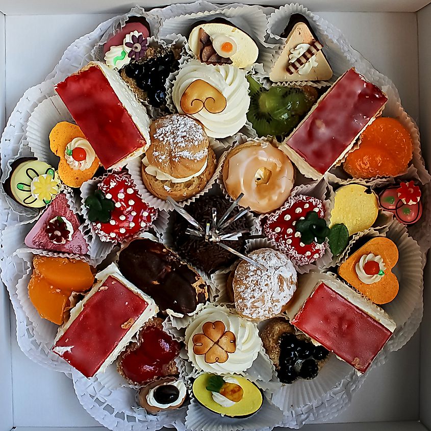 Germany’s sweet selection from Saxony, featuring a colorful array of confections. Image Credit: Hedwig Storch via Wikimedia