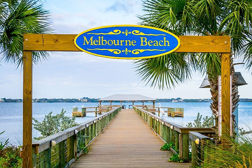 Historic Melbourne Beach Pier on the Indian River, Florida.