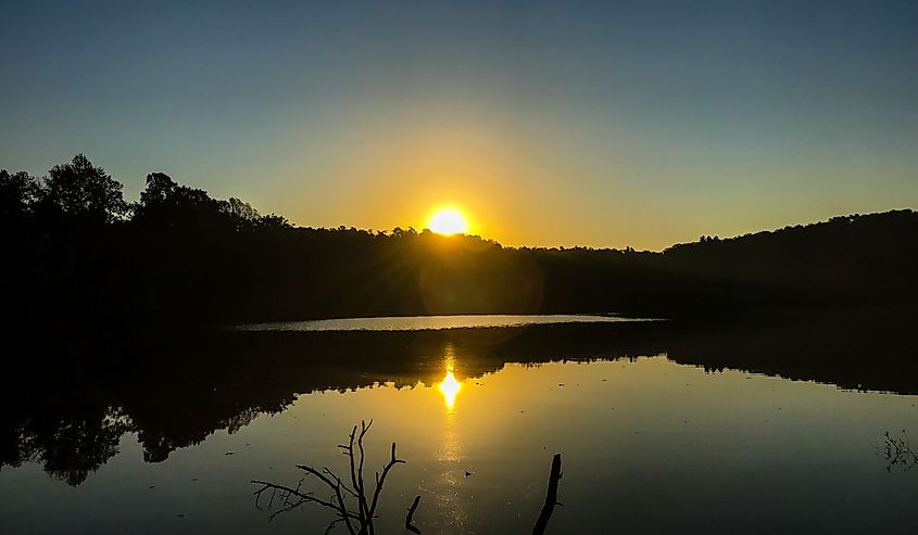 Sunset over Pennyrile Lake at Pennyrile State Resort Park in Dawson Springs Kentucky