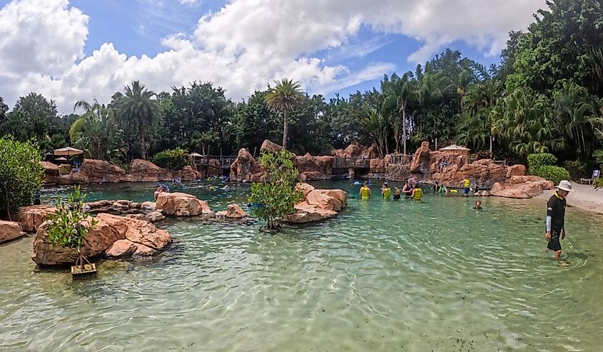 The Grand Reef snorkeling area at Discovery Cove in Orlando, Florida.