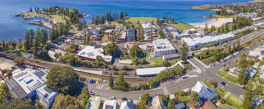 Aerial view of Kiama on the New South Wales South Coast on a sunny day