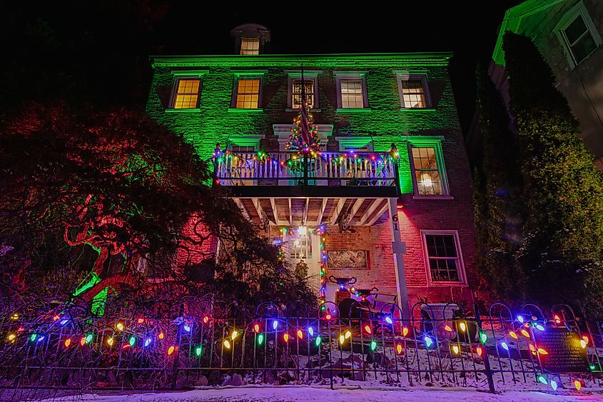 Jim Thorpe, PA - December 22 2019: The famous Parsonage Bed & Breakfast decorated for the holidays.