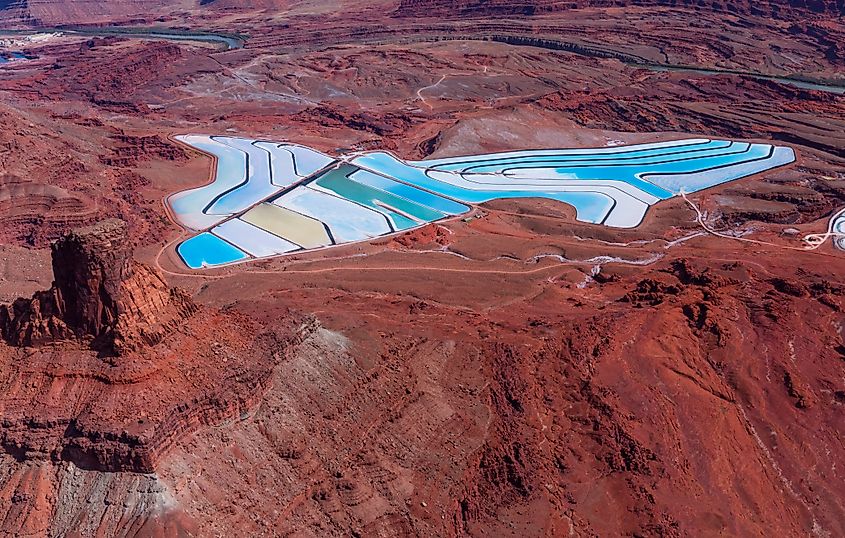 Potash evaporation pond in Canyonlands National Park, Utah, USA.