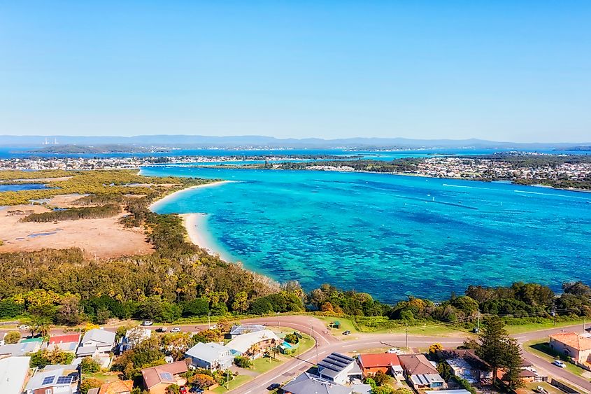 Aerial view of Swansea, Tasmania, Australia.