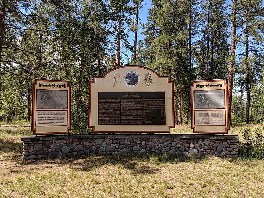 Monument of the Hellgate Treaty located at the Council Grove State Park.