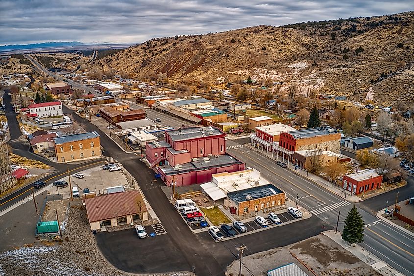 Aerial view of Eureka, Nevada, on Highway 50.