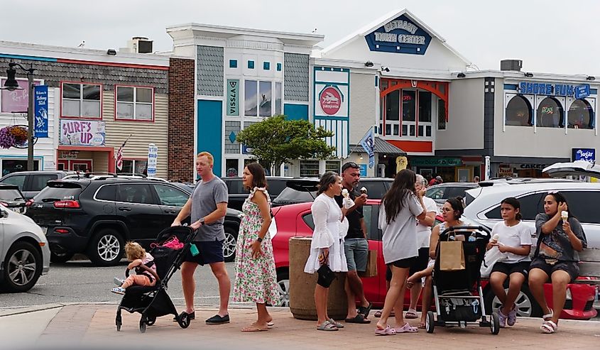 Downtown street in Bethany Beach, Delaware.