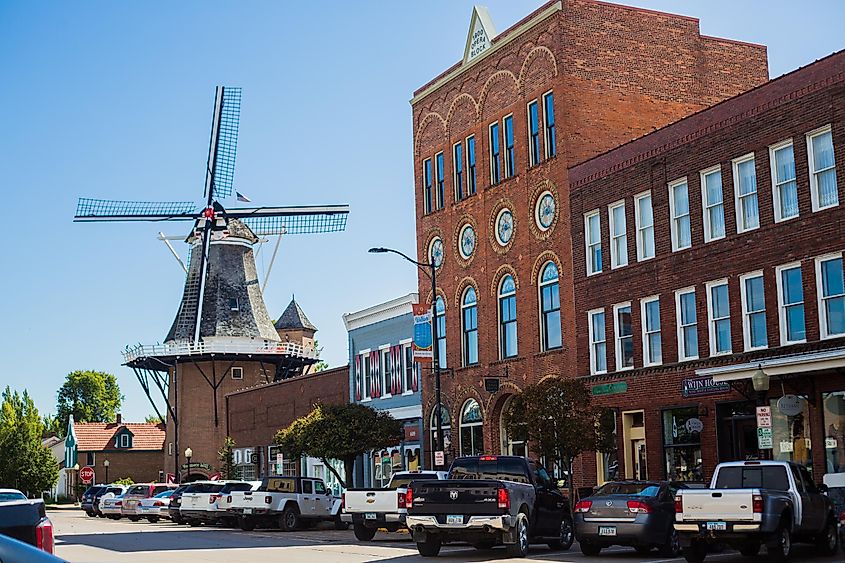 Looking toward the Vermeer Museum in Pella, a small town in rural Iowa, well-known for its Dutch heritage.