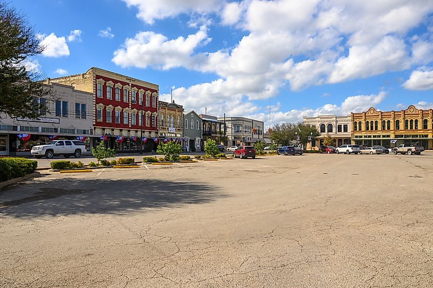 The main square in downtown Gonzales, Texas