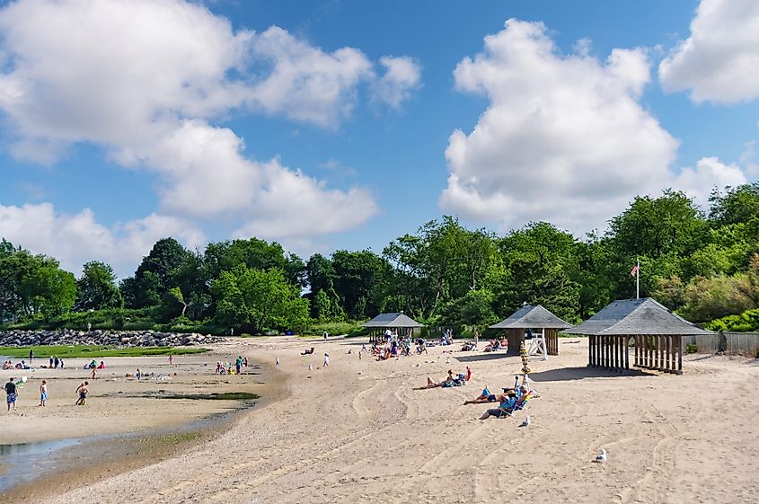 The beach at Greenwich Point Park in Old Greenwich, Connecticut.