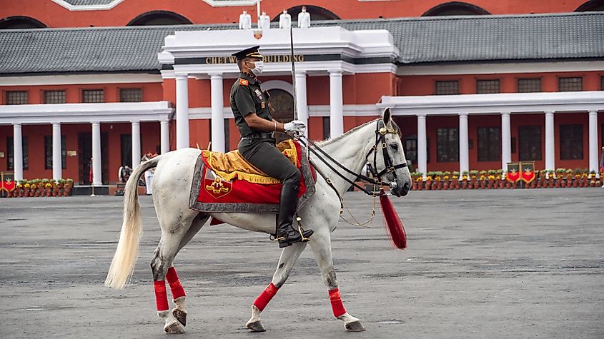  Indian army officer on horse at National Defense Academy. Credit Shutterstock: Stocksvids