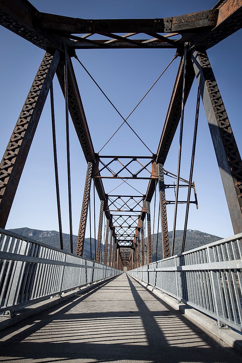 An old steel bridge repurposed into a walking path near Clark Fork, Idaho.