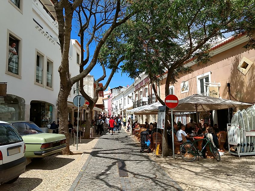 A busy street in Lagos, Portugal.