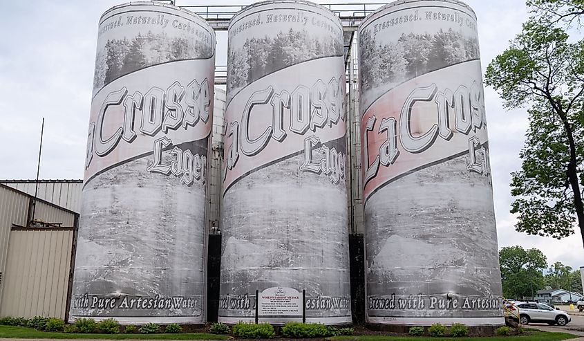 Sign for the famous World's Largest Six Pack beer at the City Brewery