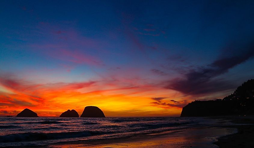 Oceanside, Oregon coast at sunset. 